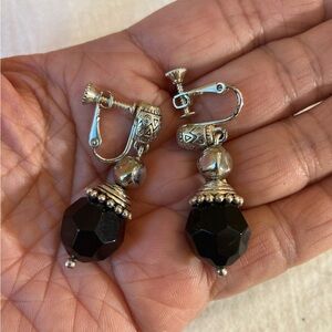 Faceted‎ Black Crystal Glass Vintage Screw Back/Clip on Earrings